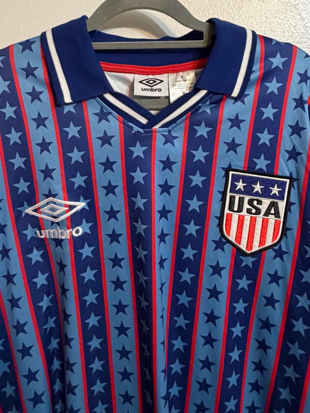 Umbro Blue USA Star-Stripe Soccer Jersey with Red Accents